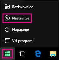Odpiranje »Nastavitev« na zaslonu »Začetek« v sistemu Windows 10