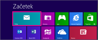 Začetna stran sistema Windows 8, ki prikazuje ploščico »Pošta«