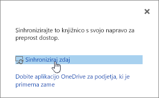 Pogovorno okno za sinhronizacijo z označeno povezavo za sinhronizacijo