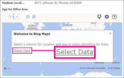 Izbiranje podatkov za program za Office »Zemljevidi Bing« v spletnem Accessu