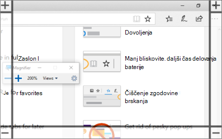 Obrobe lupe z zgornjo obrobo so nevidne, kar pomeni, da se je spletna stran pomaknila na vrh strani.