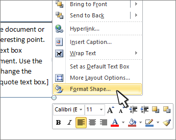 Format Shape selected on context menu