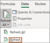 Mouse pointing to the Refresh command on the ribbon
