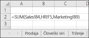 Sklic formule na več listih v Excelu