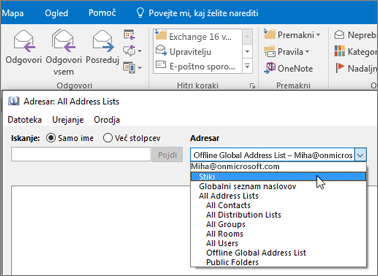 Ko uvozite stike iz storitve Gmail, jih v storitvi Office 365 najdete tako, da izberete adresar