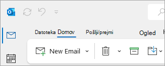 Posnetek zaslona klasičnega Outlookovega traku, ki vključuje možnost »Datoteka« v možnostih zavihka.