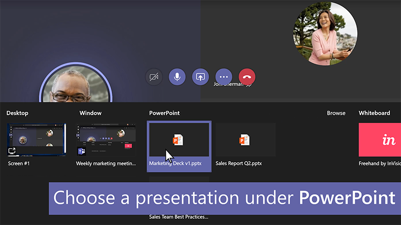 PowerPointova predstavitev na srečanju v aplikaciji Teams
