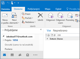 Slika, kako je videti, če imate račun Outlook.com v Outlook 2016.