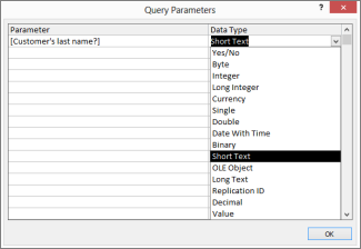 Pasting the question into Query Parameter dialog box