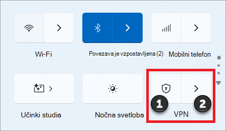 Stikalo VPN s hitrimi nastavitvami v Windows 11.