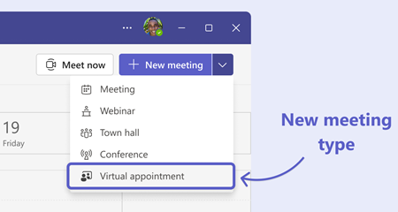 Selecting the Virtual appointment meeting template