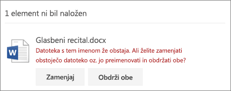 Napaka »Ime datoteke že obstaja« v spletnem uporabniškem vmesniku storitve OneDrive