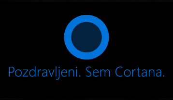 Cortana logotip in besede» Hi. Jaz sem Cortana. "