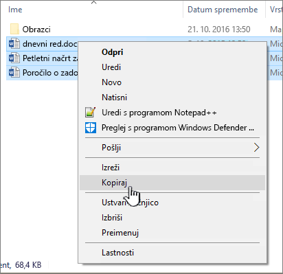 Kliknite z desno tipko miške, izberite »Kopiraj«