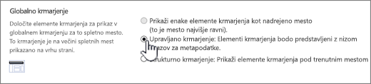 Nastavitve globalnega krmarjenja z izbranim upravljanim krmarjenjem