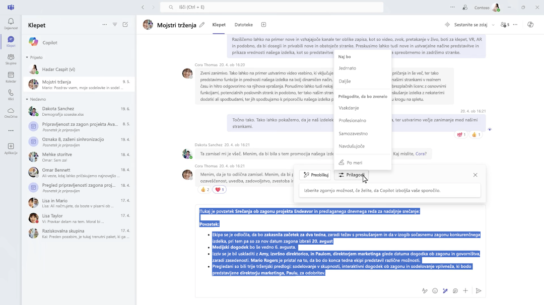 Sestavite Copilot v klepetu v aplikaciji Microsoft Teams.