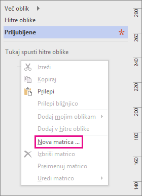 Z desno tipko miške kliknite okno »Oblike« pod seznamom šablon, nato pa kliknite »Nova matrica«.