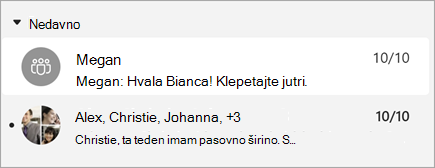 Posnetek zaslona sporočil s predogledom sporočila, ki prikazuje tudi časovni žig.