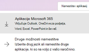 Namestitev aplikacij na spletnem Microsoft365.com