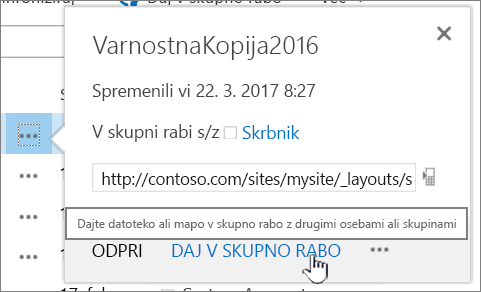 Kliknite »Daj v skupno rabo« za datoteko