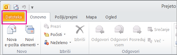 V programu Outlook 2010 izberite zavihek »Datoteka«.