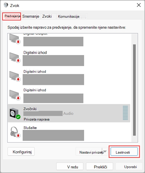 Do lastnosti zvočne izhodne naprave lahko dostopate Windows 11 nastavitvah zvoka.