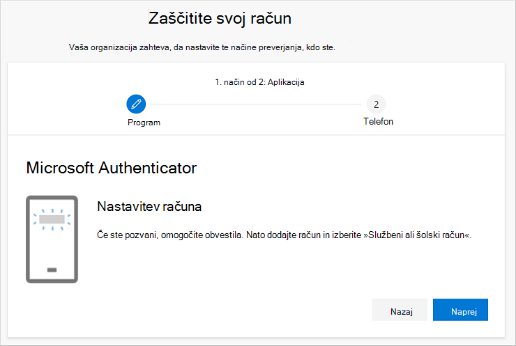 Keep your account secure wizard, showing the authenticator Set up your account page