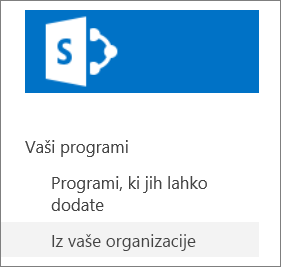 Vrstica za hitri začetek z označeno možnostjo »Iz vaše organizacije«