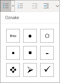 Izbran gumb »Seznam oznak« na traku menija »Osnovno« v OneNotu za Windows 10.
