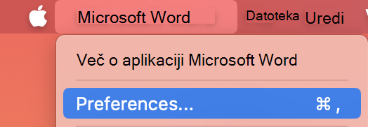 Word preferences menu