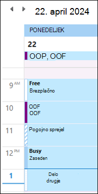 OOF v barvi Outlookovega koledarja pred posodobitvijo