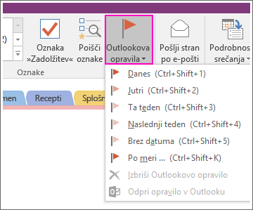 Posnetek zaslona gumba za Outlookova opravila v programu OneNote 2016.