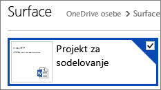 Dokument v storitvi OneDrive, izbran za skupno rabo
