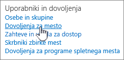 Element menija »Uporabniki in dovoljenja«