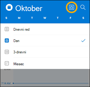 Možnosti gumba »Pogled koledarja v sistemu iOS«