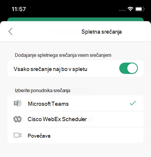 Izbira privzetega ponudnika v Outlooku v sistemu iOS