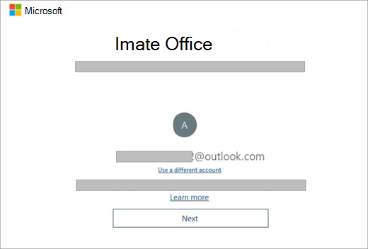 Prikaže zaslon, ki se prikaže, ko kupite novo napravo, ki vključuje licenco za Office. Na tem zaslonu je prikazano, da je Office našel Microsoft račun.
