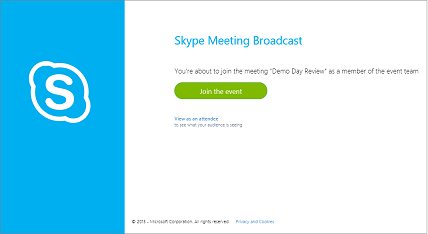 Zaslon za pridružitev dogodku za varno oddajanje srečanja v Skypu