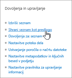 Razdelek »Upravljanje dovoljenja« v meniju »Nastavitve«