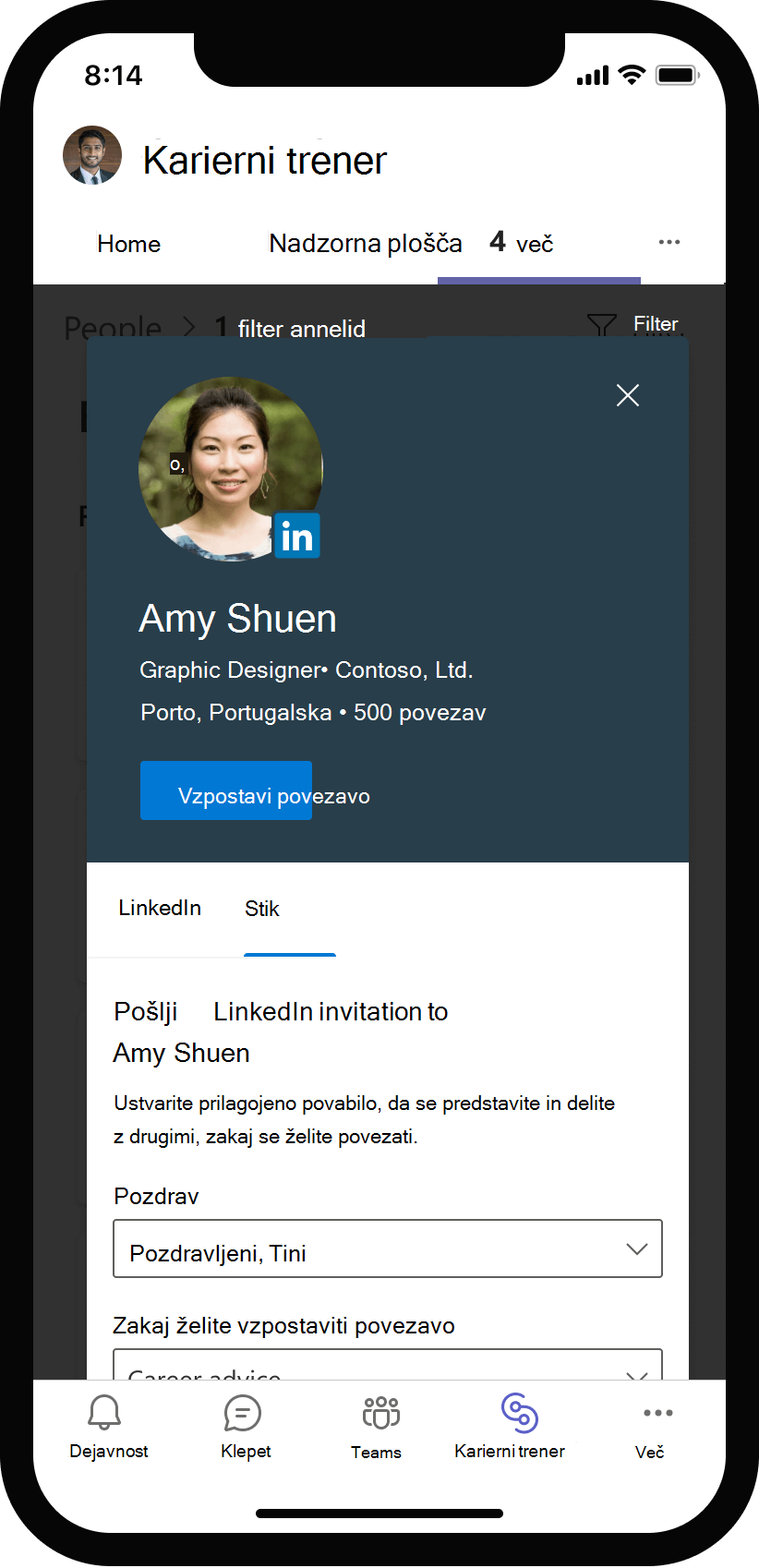 Screenshot of LinkedIn app on a cellphone showing someone connecting with a note.