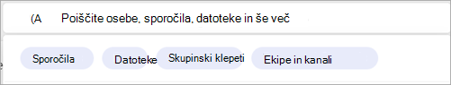 Posnetek zaslona, na katerem so prikazani filtri za iskanje, povezani z določeno osebo.