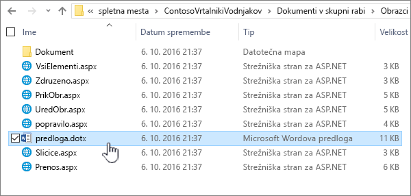 Mapa z obrazci za shranjevanje predlog