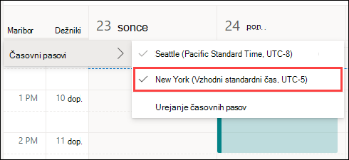 Odstranjevanje prikaza časovnega pasu v Outlookovem spletu