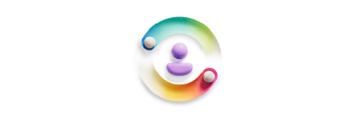 Ilustracija, ki prikazuje dve krogli, ki krožita okoli ikone, ki predstavlja osebo.