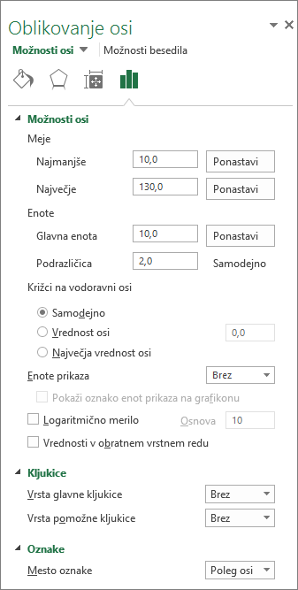 Format axis options panel