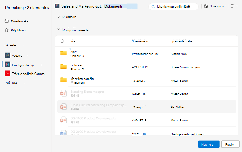 Poiščite mesto, kamor želite premakniti datoteke.
