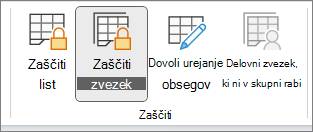 Označena možnost »Zaščiti delovni zvezek«