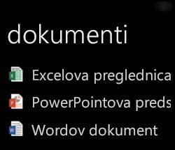 Namizni dokumenti so prikazani v napravi s sistemom Windows Phone, ko se izvaja oddaljeni Office
