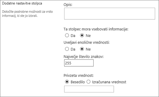 Choices for single line of text column