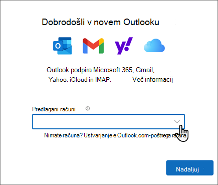 Posnetek zaslona pozdravnega zaslona v Outlooku